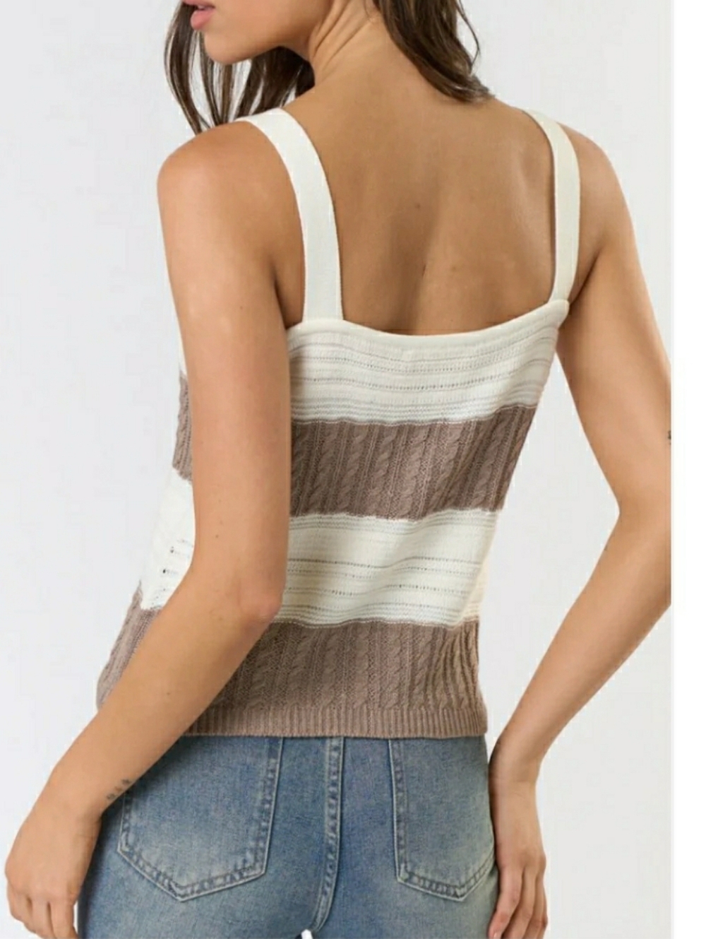 Splendid Nicola Sweater Tank Top In A Cream And Tan Color. Size: Small - Picture 2 of 9